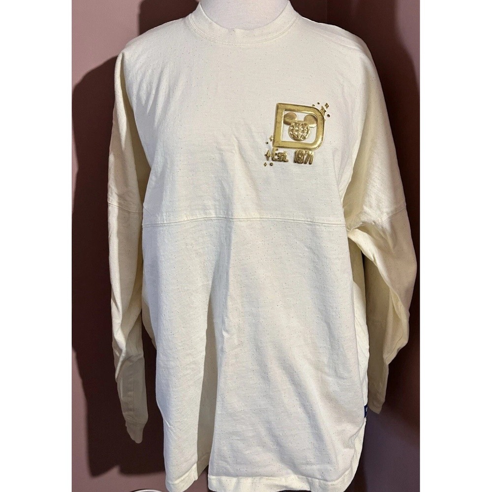 Disneyland GOLD Castle Glitter & Cream Spirit Jersey Sz Large NEW